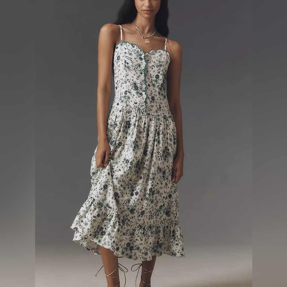 BY ANTHROPOLOGIE SLEEVELESS DROP-WAIST MIDI DRESS
